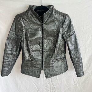 Carlisle Women's Silver and Black Retro 80's Front Zip Jacket Size: 4